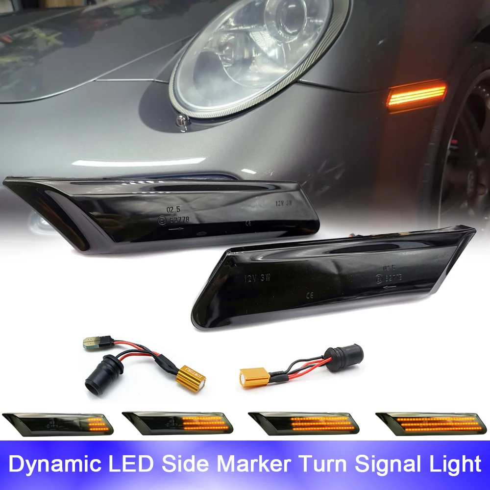 

2Pcs Front Bumper Side Marker LED Repeat Blinker Light No Error For Porsche Cayman Boxster 987 Spyder 997 911 GT2 GT3 RS Turbo