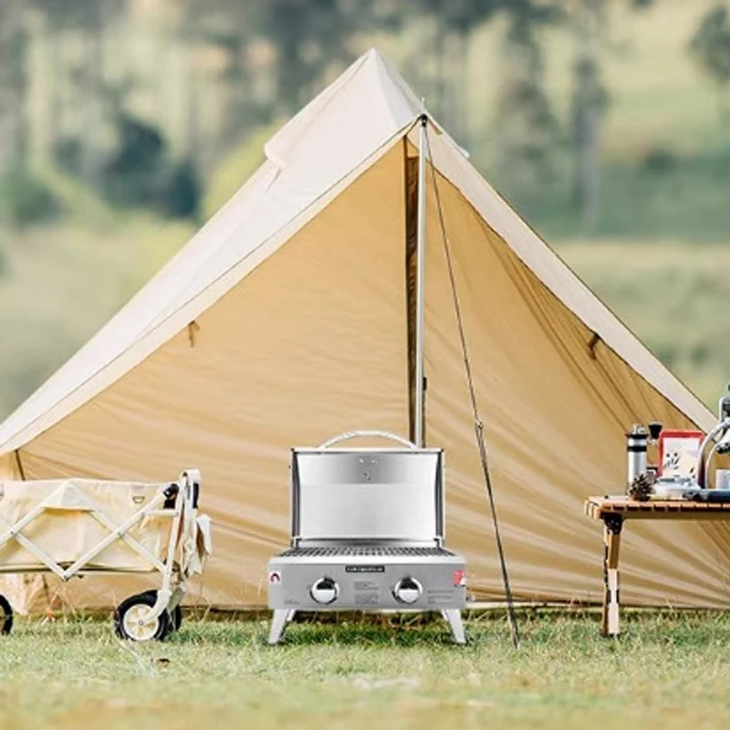 Outdoor portable camping barbecue stove household gas stove outdoor windproof American barbecue grill picnic stove