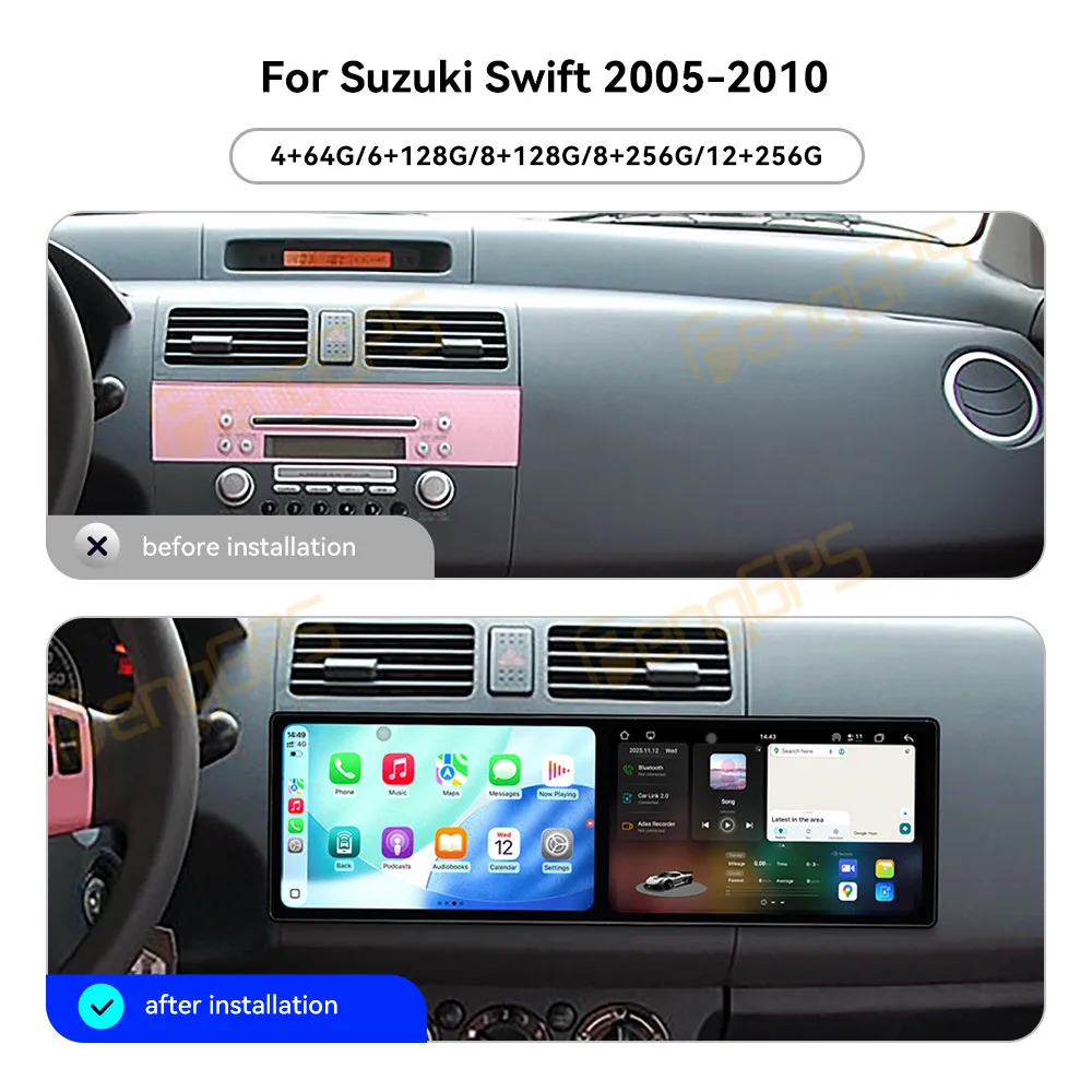 Dual Screen 10.1 Inch Android 15 CarPlay Car Radio For Suzuki Swift 2005-2010 Touch Screen Multimedia Player GPS Navigation DSP