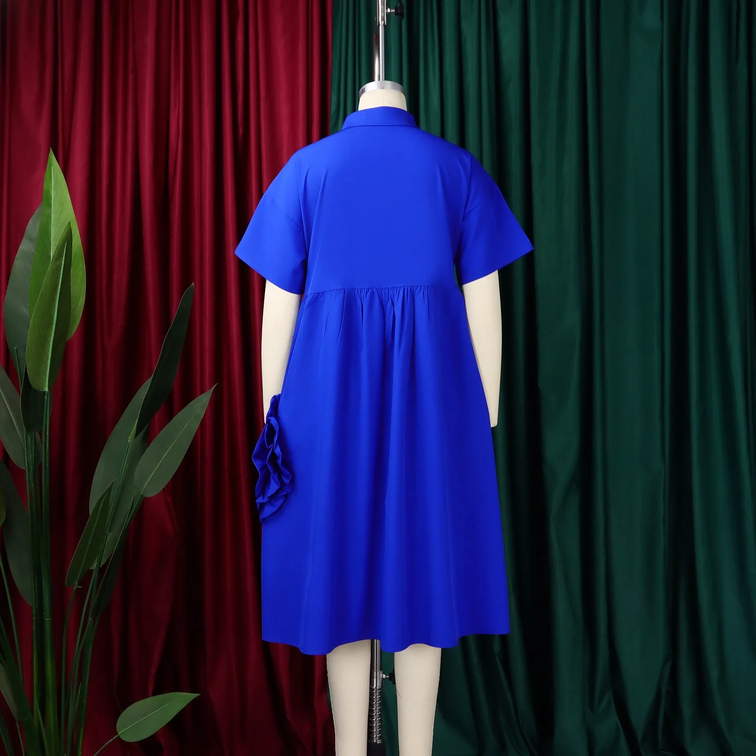 エレガントなシャツドレス女性のためのターンダウンカラーシングルブレストストレートミッドカーフファッションレディース誕生日パーティーディナードレス