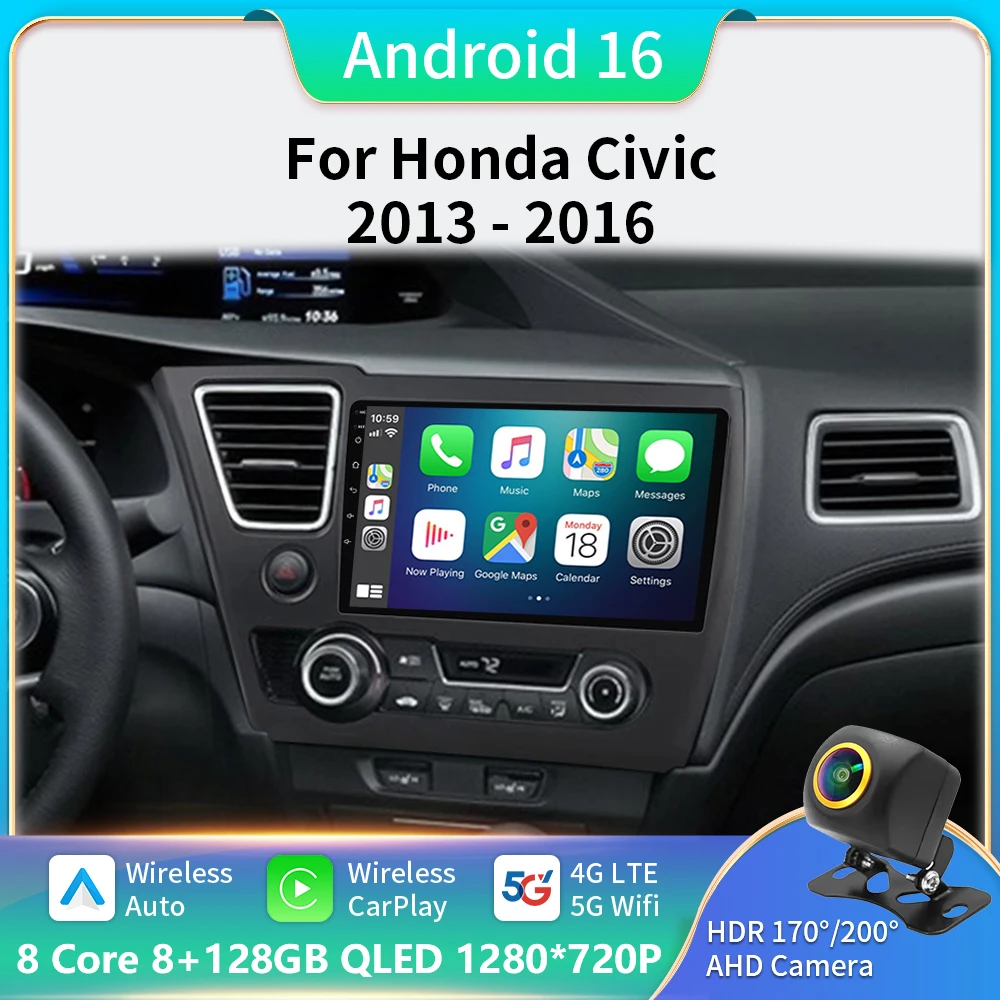 

DSP Android 16 Car Radio For Honda Civic 9 2013 - 2016 US EDITION AI Voice Multimedia Video Player Navigation GPS No 2din DVD