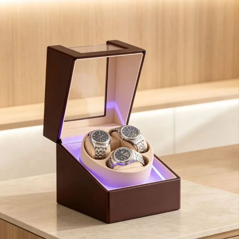 3 Slots Watch Winder Automatic Mechanical Wrist Watch Winding Device Adjust Gear Watches Winder Desktop Watch Box with Light