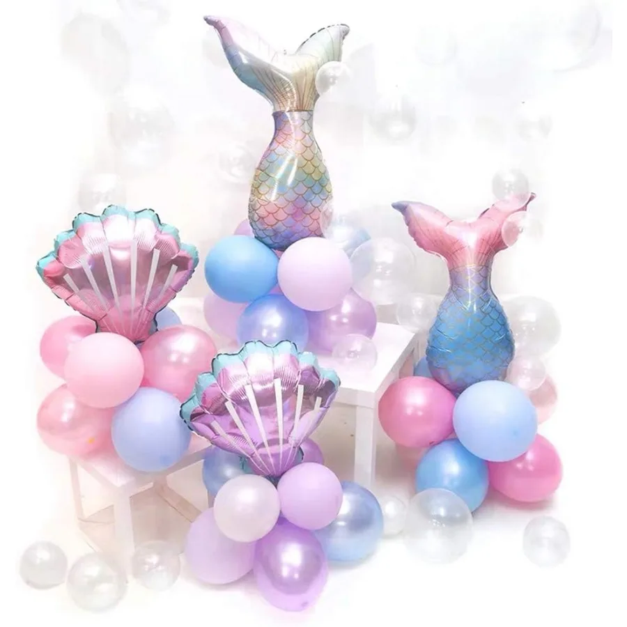 7 قطعة بالونات حورية البحر عدد بالونات لحفلة عيد الميلاد الأول والثاني والثالث لوازم تزيين ذيل حورية البحر للفتيات رقم 1