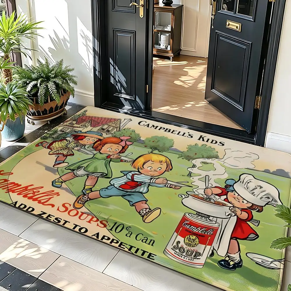Food C-Campbell's Floor Mat Soft Flannel Floor Mat  Suitable for Entryways, Living Rooms, Bedrooms, and Bathrooms