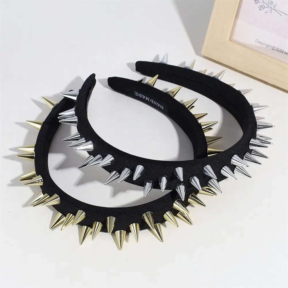 

Fashion Punk Goth Headwear Rivets Golden Headband Silver Headdress Women Girls