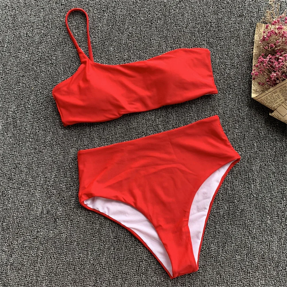 Hoch tailliertes Bikini-Tanga-Set, One-Shoulder-Sling-Badeanzug, Badeanzüge, Strandkleidung, zweiteilige Urlaubsbadebekleidung, Biquinis