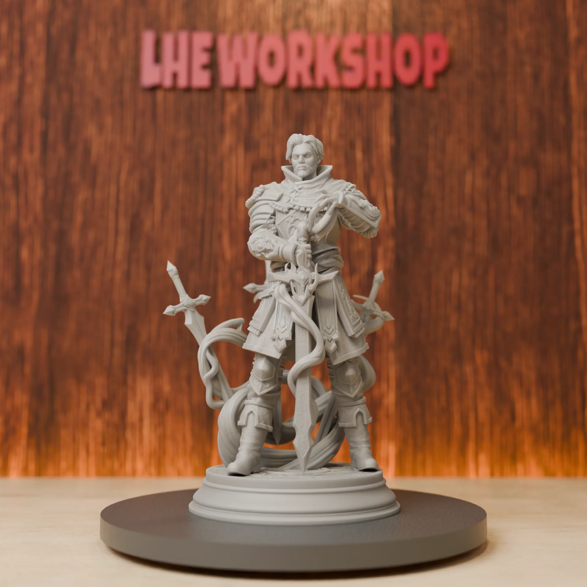 Human Eldritch Knight Miniatures | 28mm-75mm | Resin 3D Printed DND Pathfinder Mini | Unpainted Grey