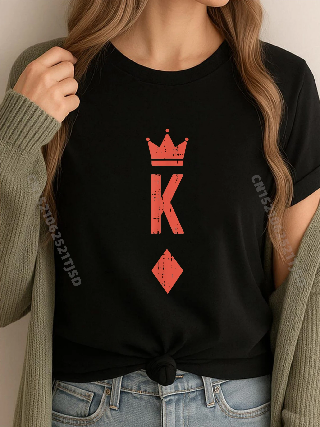 

Король бриллиантов, одинаковые карты на Хэллоуин для пар, розовые футболки с рисунком, женская и мужская одежда, уличная одежда 2025 года