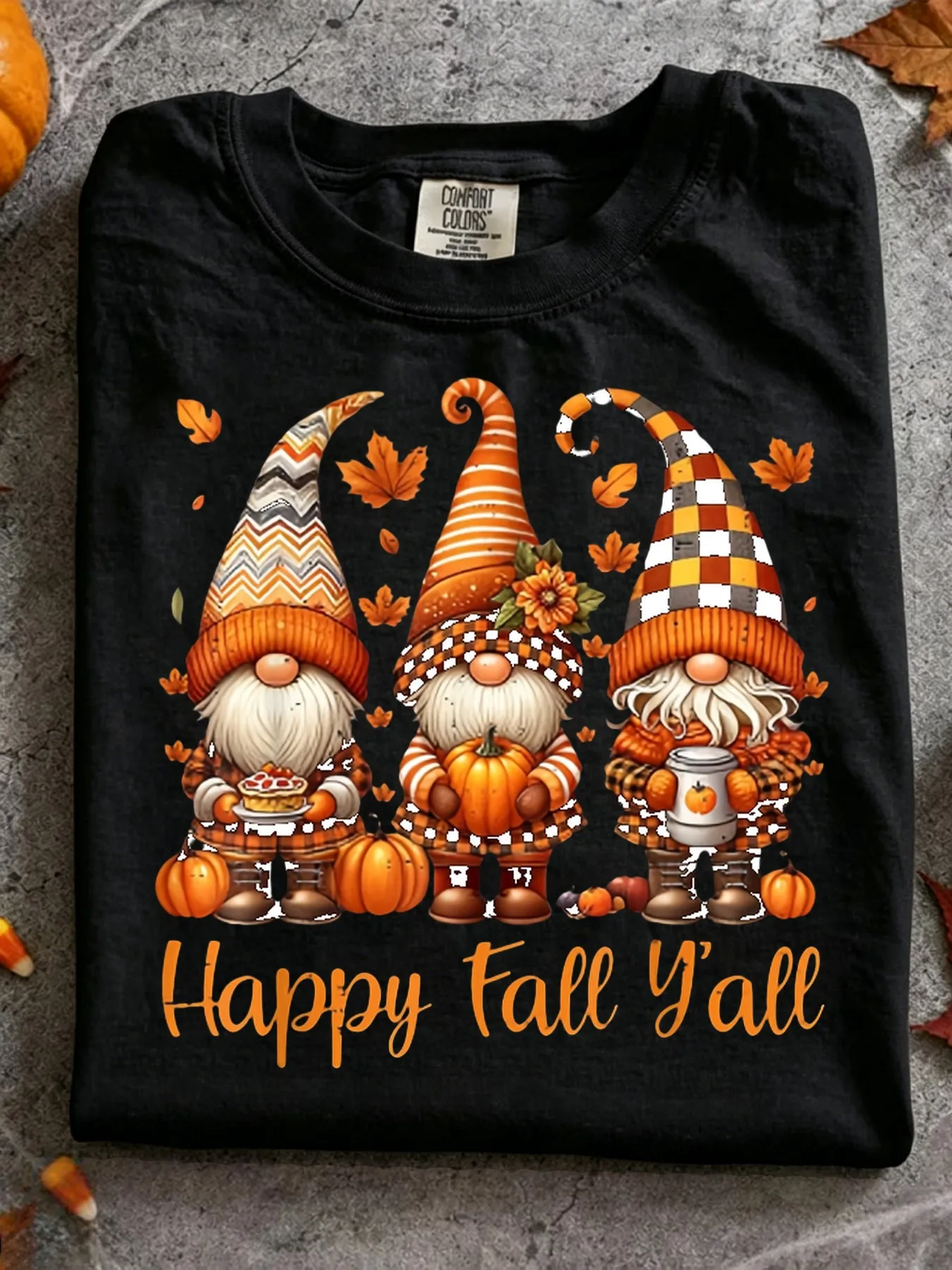 [Multicolored T-shirt] Happy Fall Y All Gnome Pumpkin Autumn Thanksgiving Men Women T Shirt[Cool Design] Street Trending Style Women S Tee Comfortable Round Neck Shorts Same Gender Design and Sleeves Men S T Shi
