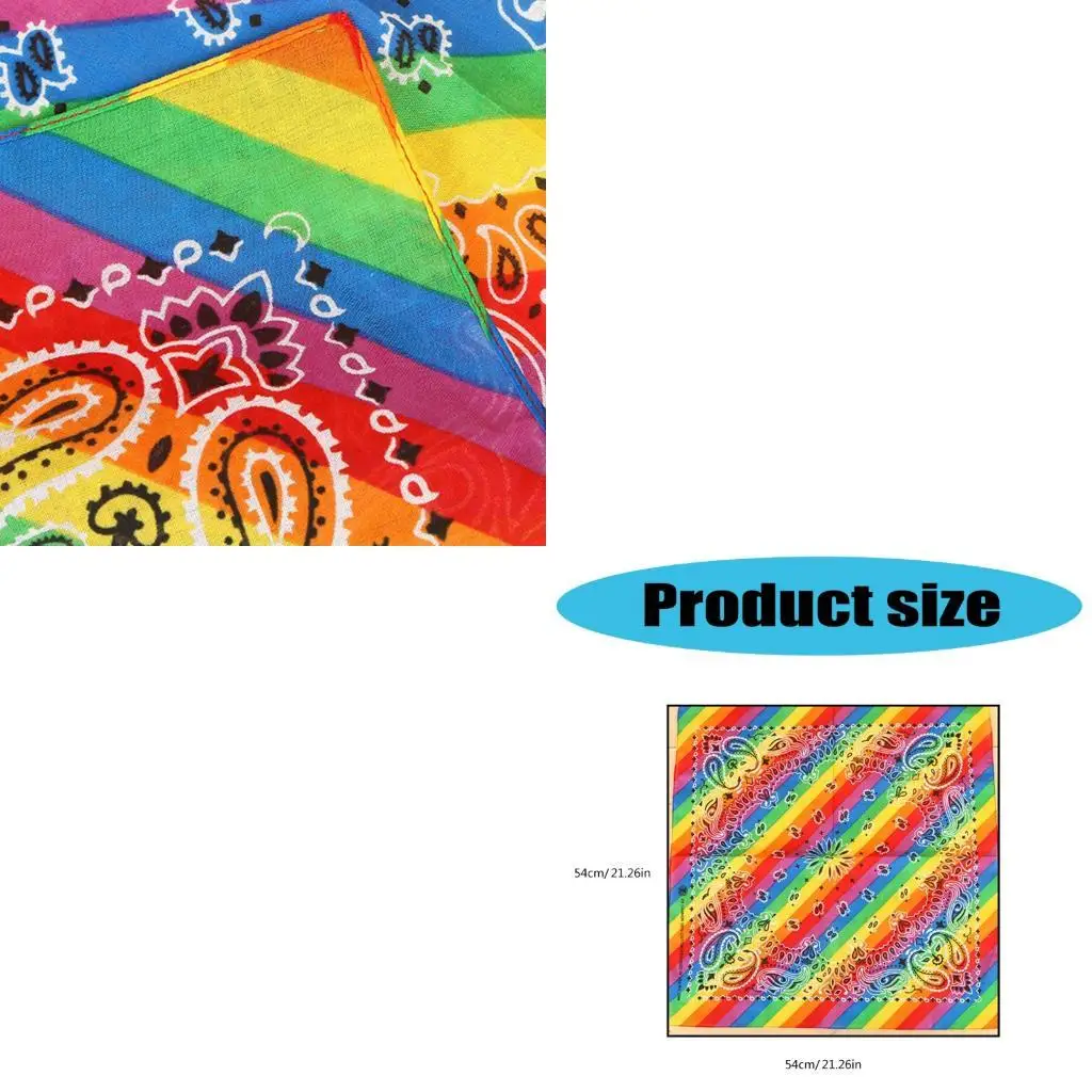 39BD Cotton Rainbows Square Scarf Hiphop Dance Headwear Multipurpose Accessory
