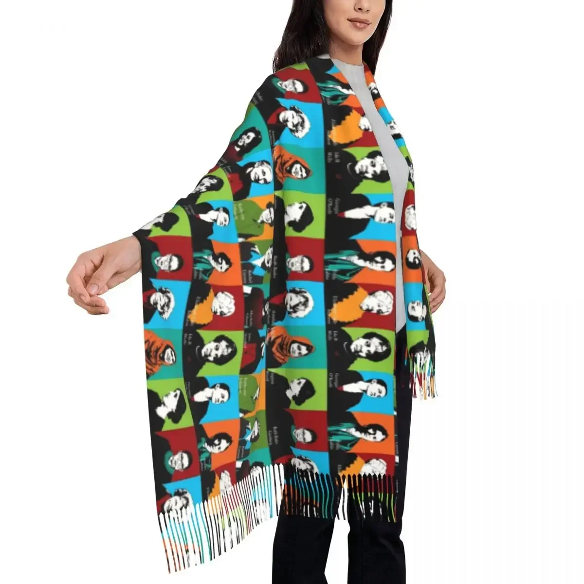 وشاح نسائي دافئ ناعم أيقونات نسوية أوشحة رأس مع شرابة فتاة قوة شال غير رسمي ملفوف باندانا جرافيك شتوي