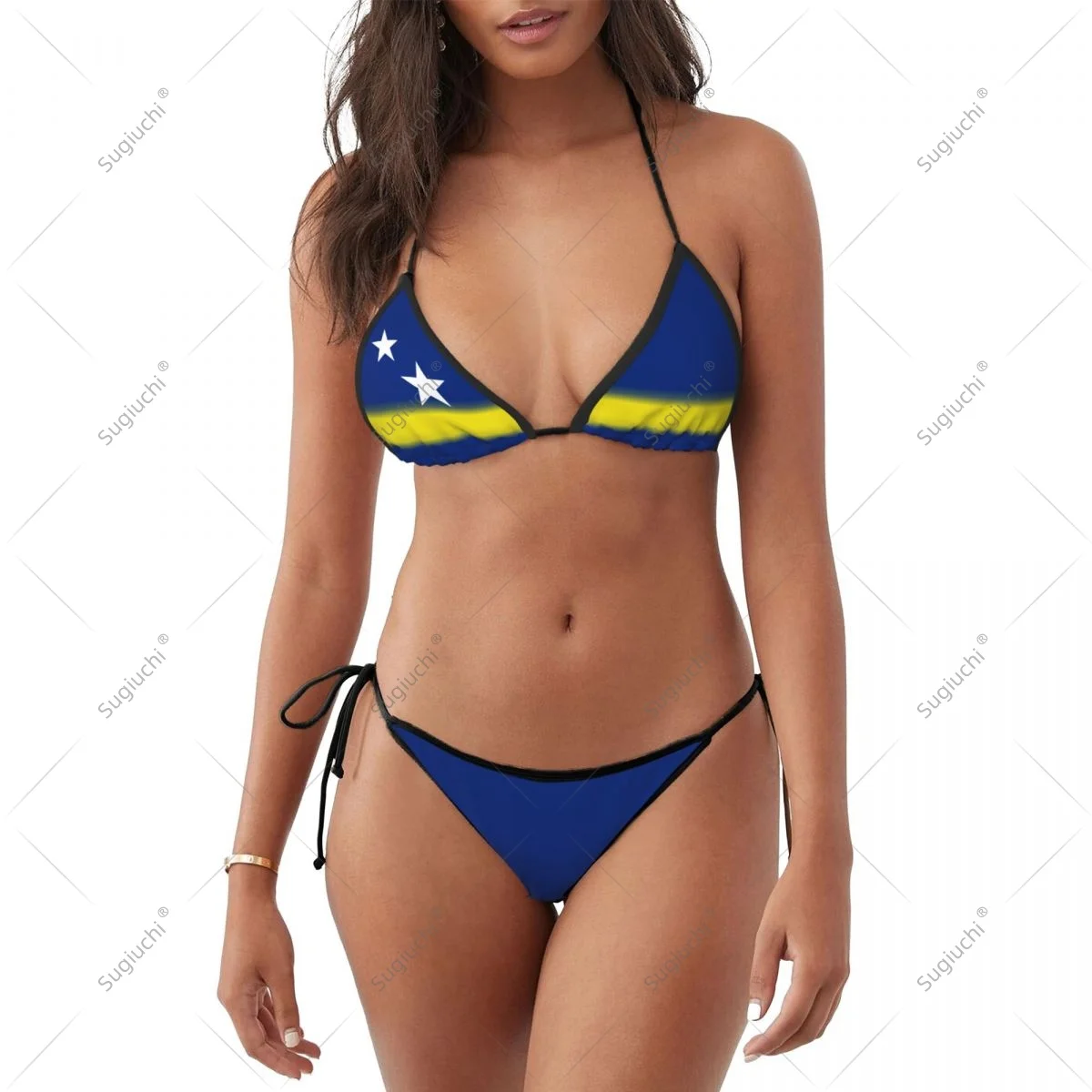 

Women Girls Bikini Curacao Flag Swimsuit Sets Three Point Beachwear Swimming Bathing Beach Party Suits Sexy Mujer