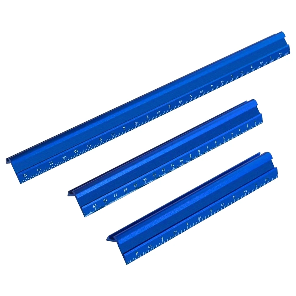 Blue Aluminum Edge Measuring Ruler Dual Scale Square For Woodworking Slotting Trimming Furniture DIY Project Layout Tools