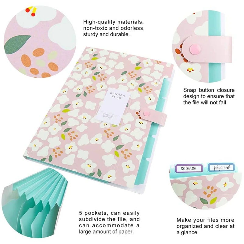 8Pcs Expanding File Folders, Accordion File Organizer With Pockets Snap Closure And Label Stickers For School And Office