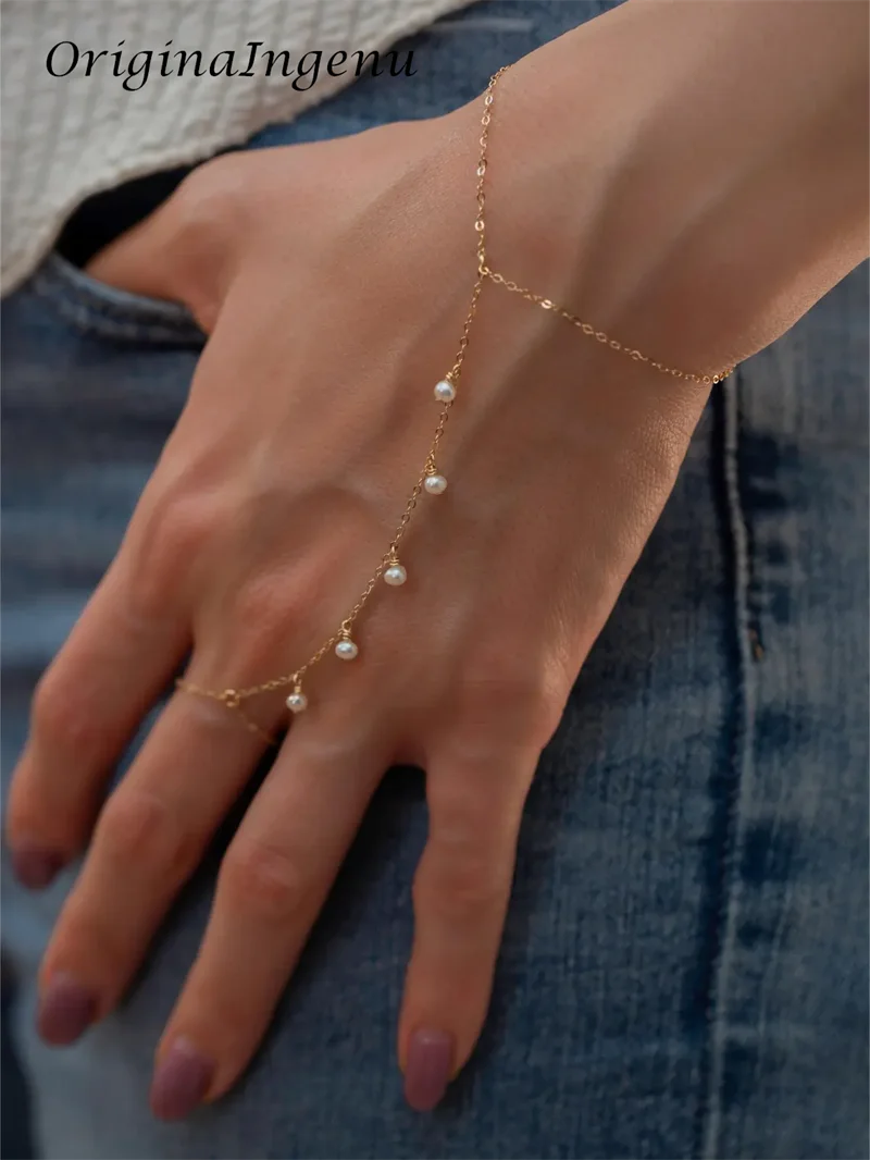 14k Gold Filled Hand Chain Bracelet Pearls Bracelet Hypoallergenic Jewelry Tarnish Resistant Jewelry for Women