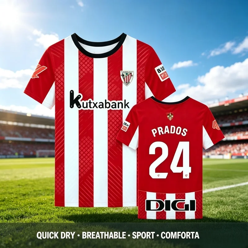 26-27 Neues, heiß begehrtes, spanisches BILBAO Athletic Fußball-T-Shirt mit 3D-Druck, atmungsaktiv, modisch, für Eltern und Kinder – Detail 5