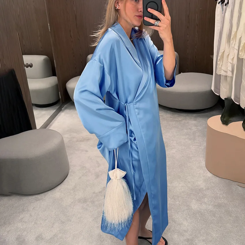 Szlafrok plażowy z rayonu damski kimono satynowy długi szlafrok seksowna bielizna klasyczna muzułmańska sukienka koszula nocna piżama koszule nocne