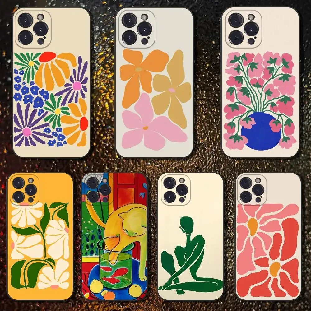 حافظة هاتف هنري ماتيس كات آرت لهاتف آيفون 6,17,16,15,14,13,12,11 Plus,Pro Max,XS,X,XR,SE,Mini,8,7,غطاء أسود من السيليكون الناعم #1