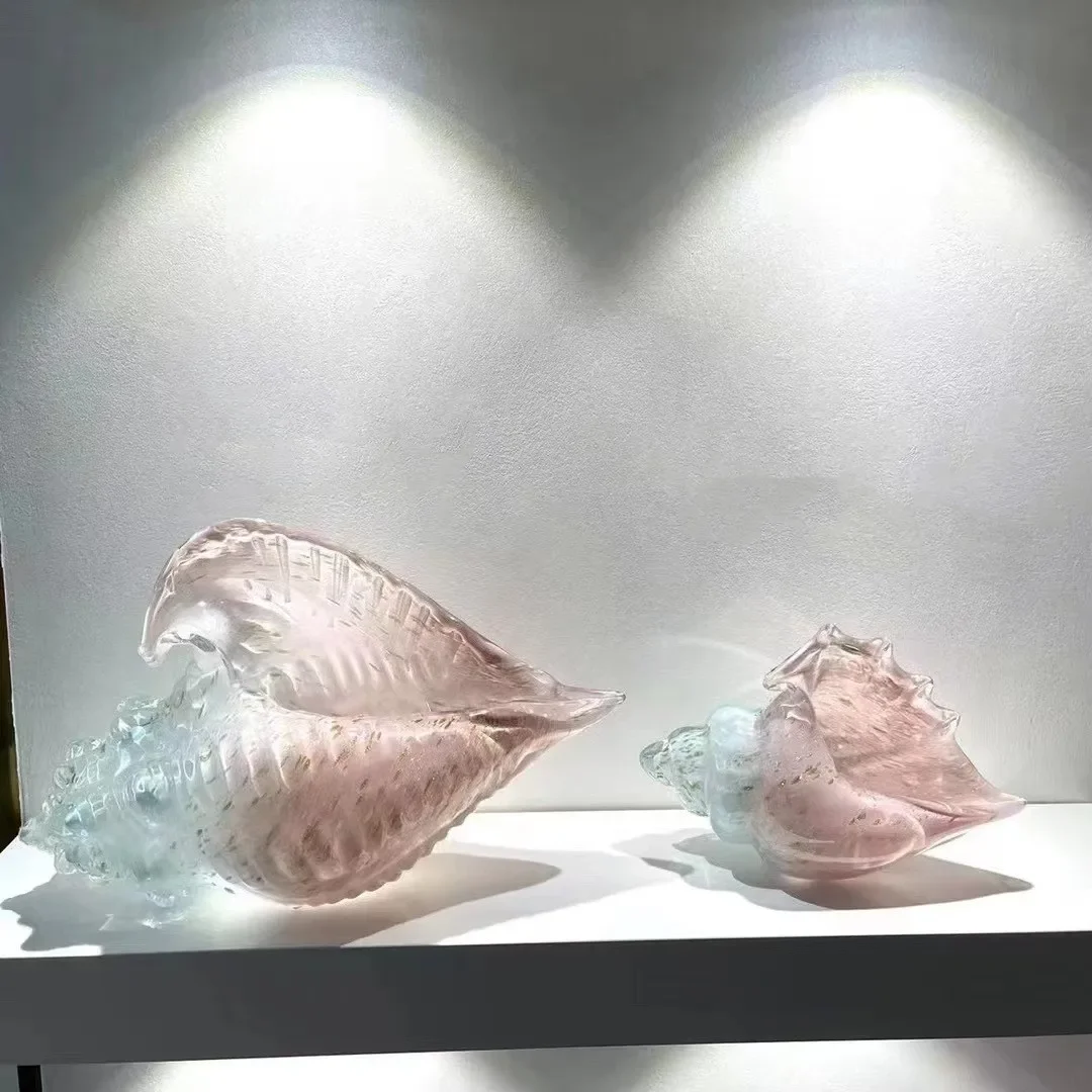 Glass Colorful Conch Statue Modern Design Transparent Shell Sculpture Crafts Room Aesthetic Decor Desk Decoration Ornaments