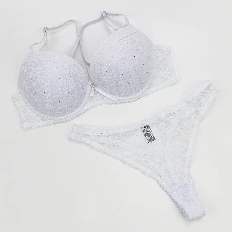 Conjunto de sujetadores de encaje con diamantes de imitación para mujer, lencería Sexy de talla grande 34/75 36/80 38/85 40/90 42/95 BCDE Cup, novedad de 2024