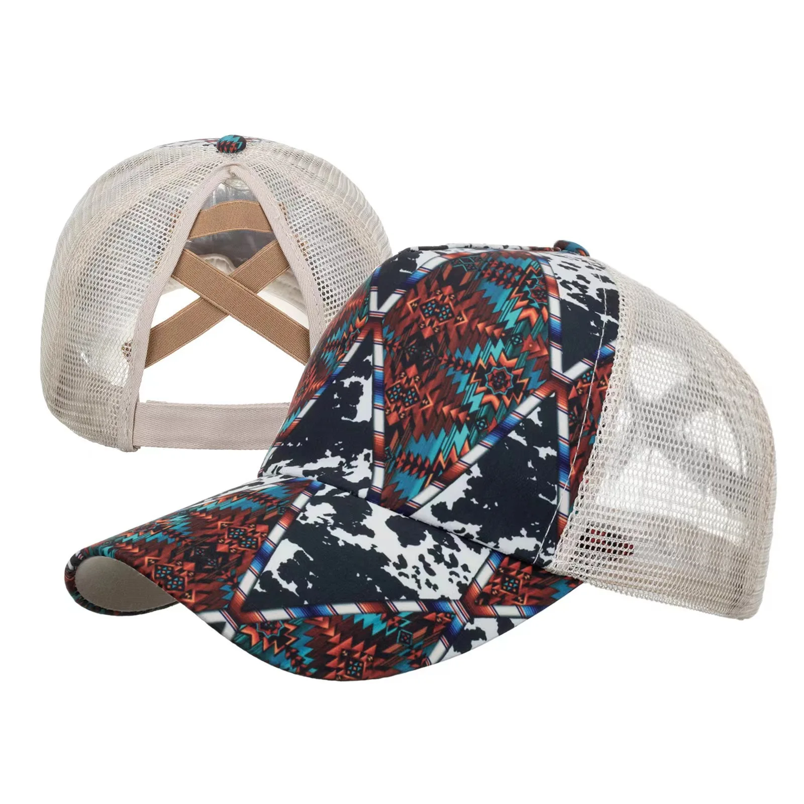 Hat print opening cross ponytail hat colorful graffiti sun shading duck tongue cap baseball cap women