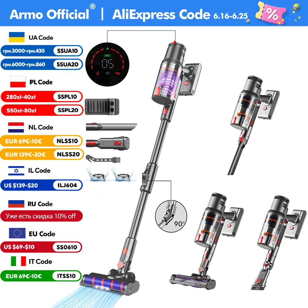 S16 Беспроводной пылесос 45kPa 500W Мощность 6 в 1 LED Беспроводной пылесос, жидкокристаллический интеллектуальный экран, 90° складной 55 минут рабочего времени, ручной очиститель S16 Беспроводной пылесос 45kPa 500W Мощность 6 в 1 LED Беспроводной пылесос, жидкокристаллический интеллектуальный экран, 90° складной 55 минут рабочего времени, ручной очиститель
