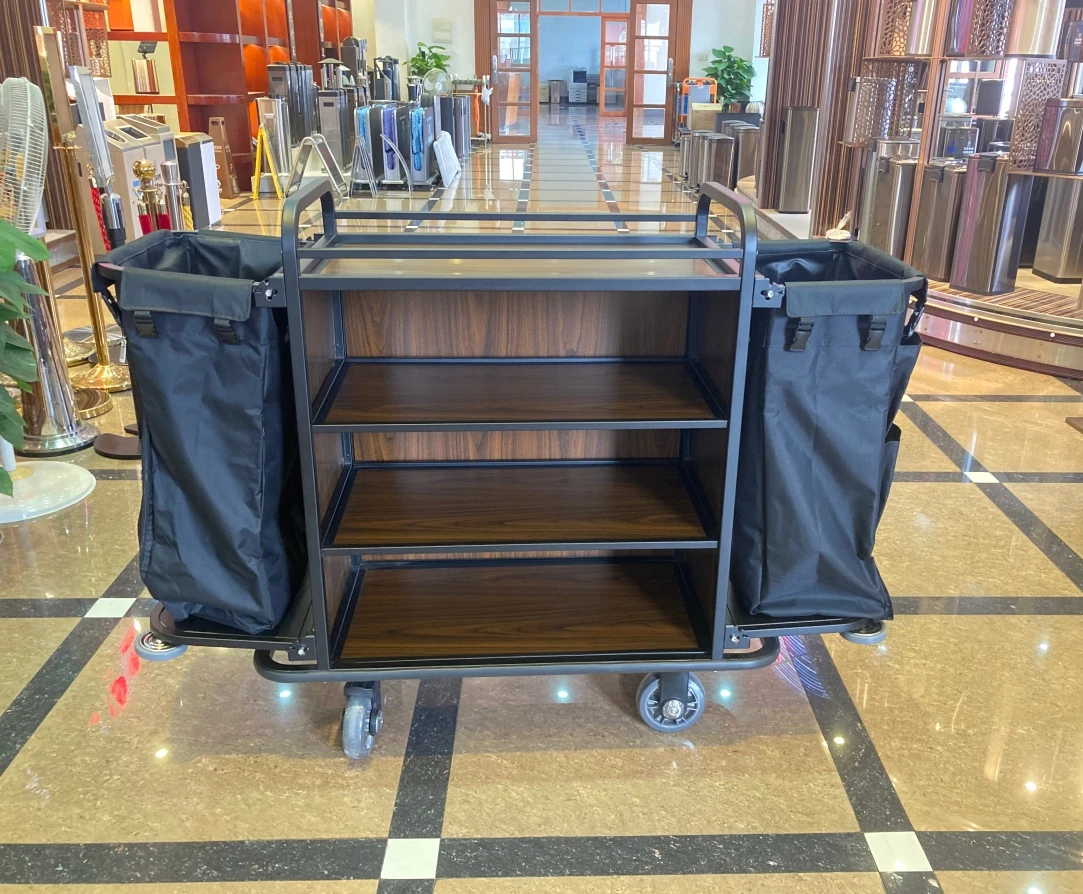 Professional Janitorial Cart for Hotel Room Cleaning Housekeeping Trolley with Cleaning Tools Utility Mobile Cart