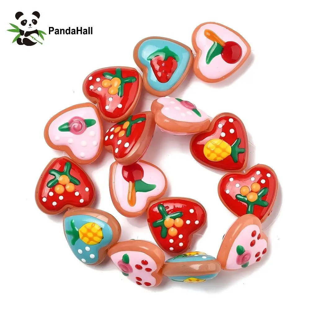 PandaHall 20pcs Baking Paint Glass Heart Beads, Fruit Series Multicolor, 19.5x20.5x10mm 1.2mm Hole for Jewelry Making