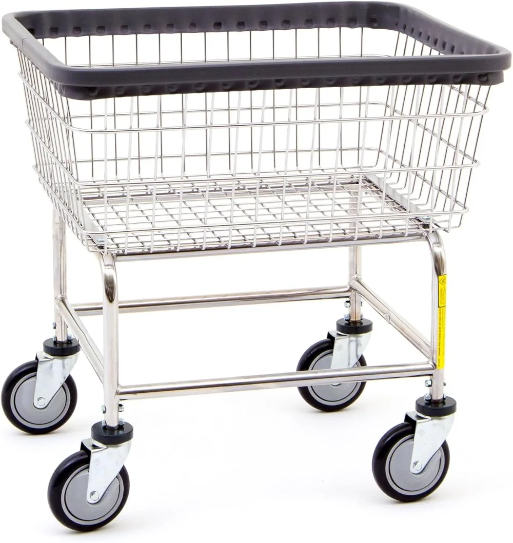 

Heavy Duty Wire Laundry Cart 2.5 Bushel Stee Frame with Chrome Finish Commercial Laundry Basket Industrial Bumper