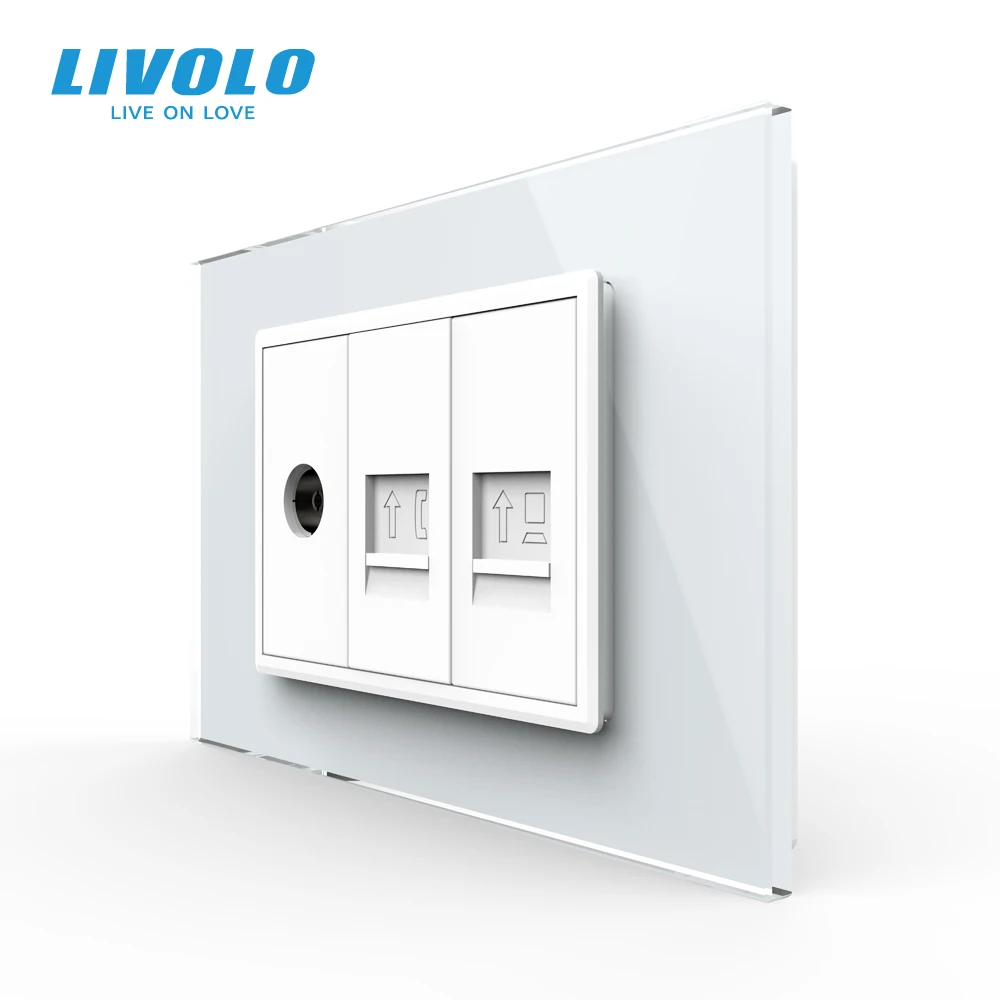 Imagem -05 - Livolo c9 Eua au Padrão 67.5 mm Luxuoso Telefone com tv Satv Aiduo Soquete Painel de Vidro Cristal Pérola Branca Tomadas de Soquete