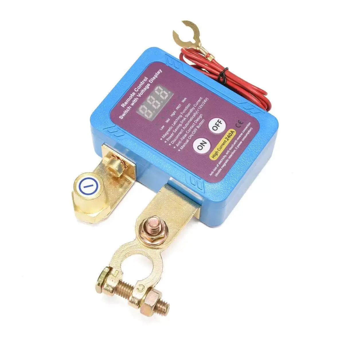HLS033 12V/24V Car Battery Disconnect Switch Remote Kill Switch with LED Voltage Display for Truck RV Boat