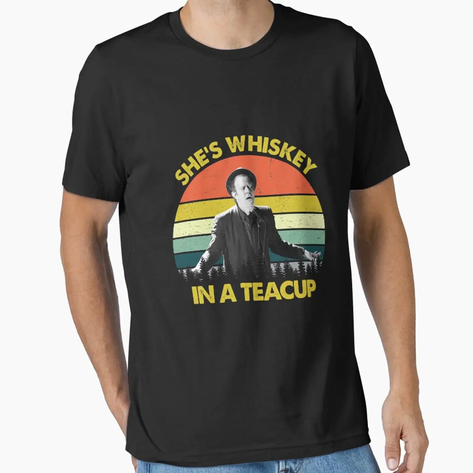 Tom Waits She's Whiskey in A Teacup Vintage Essential T Shirt vintage Washed Top For Everyday Wear Casual fashion Soft Unisex