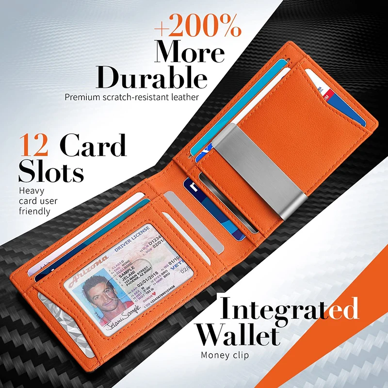 Slim Wallet for Men-Leather Money Clip Mens Wallets-RFID Blocking Front Pocket Bifold Credit Card Holder