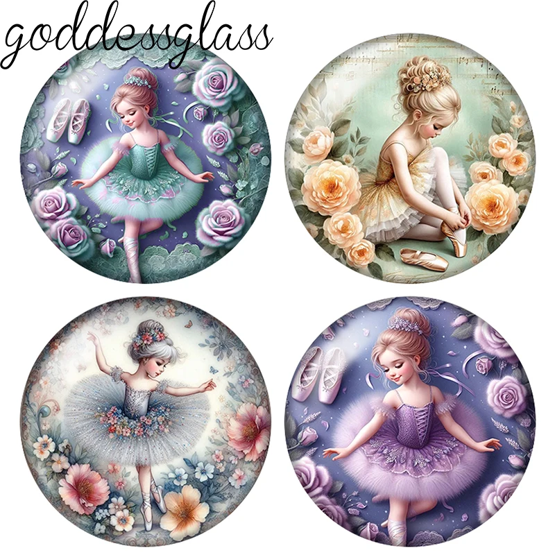 Flowers Ballet Girl Love Dancing Lovely Girl tutu 10pcs 12mm/20mm/25mm Round photo demo glass cabochon flat back Making fittings