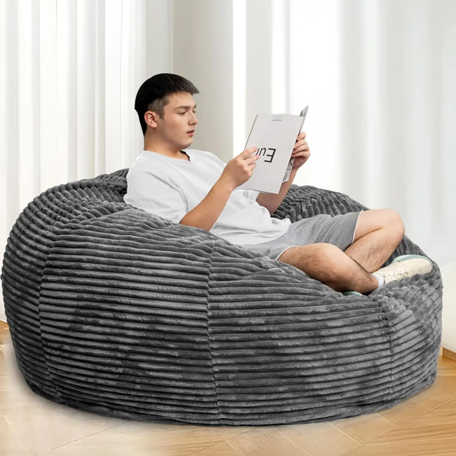 Large Bean Bag Chair for Adults, 6FT Giant Beanbag Chairs with Memory Foam Filled,Ultra Soft Lazy Sofa for Living Room Bedroom,G