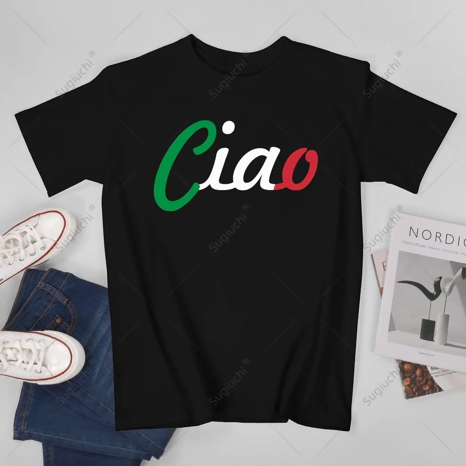 Unisex Men Ciao Italian Greeting Italy Lover Language Gift Tshirt Tees T Shirts Women Boys 100% Cotton T-Shirt