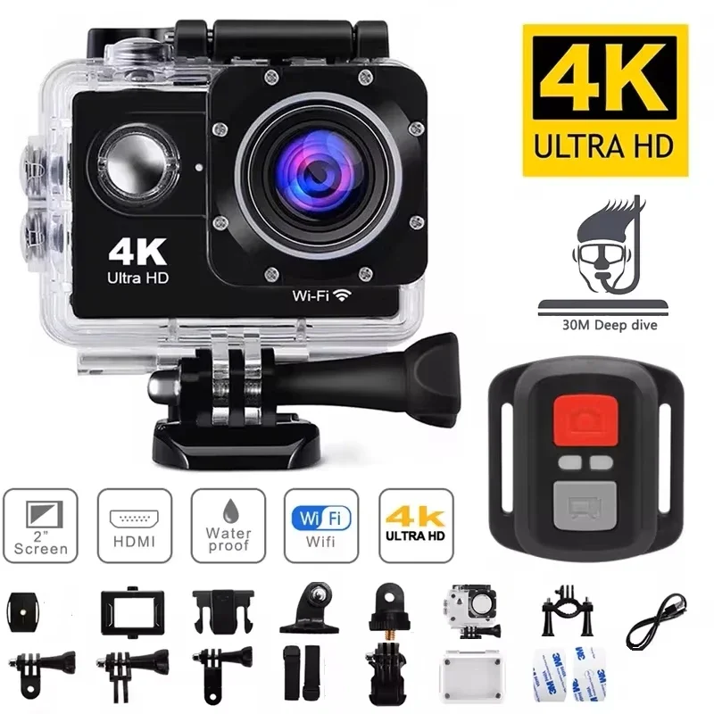 

4K Action Camera 1080P/30FPS WiFi 2.0" 170D Underwater Waterproof Helmet Video Recording Camera Sports Cameras Outdoor Mini Cam