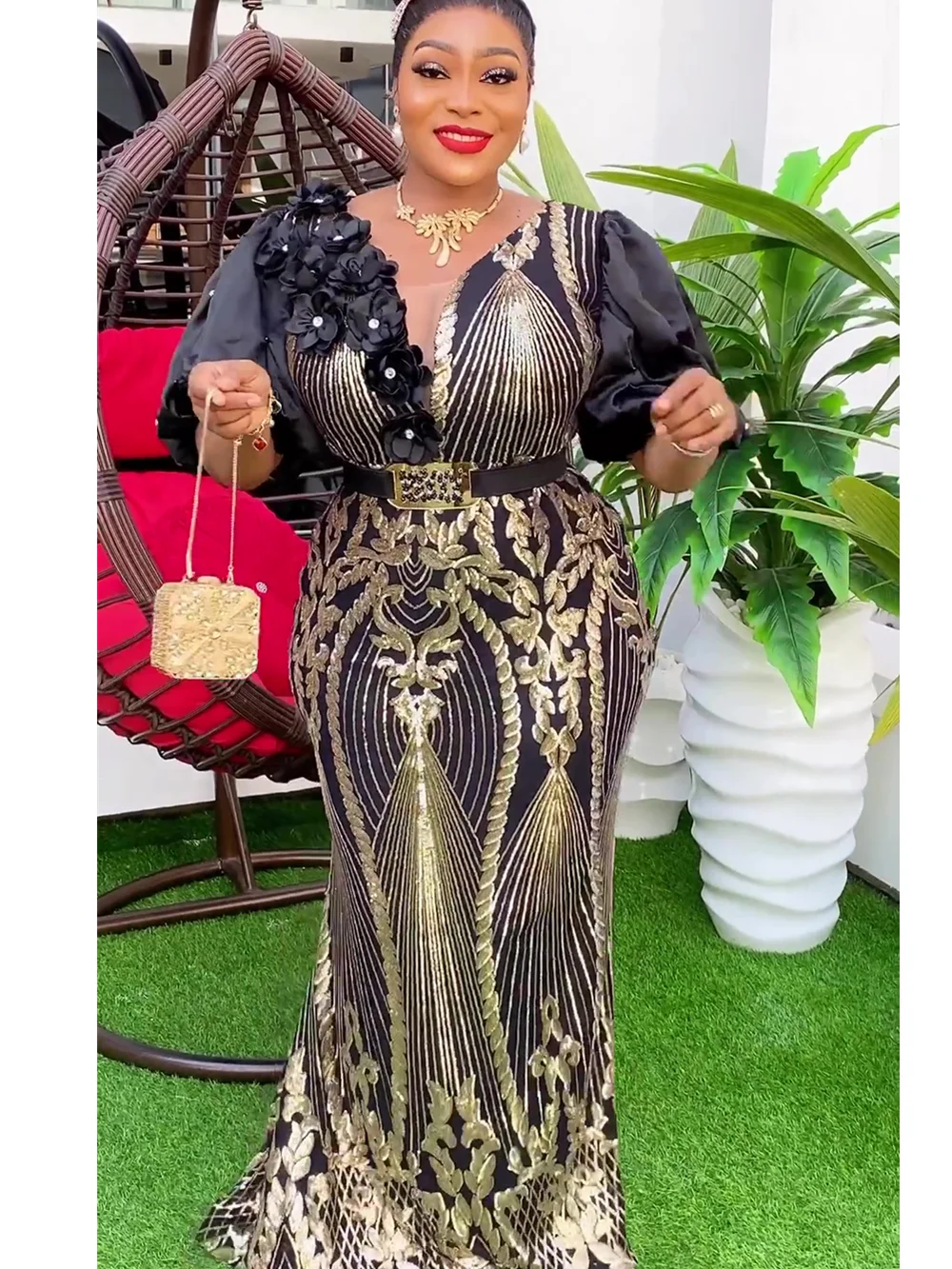 Plus Size African Party Long Dresses for Women 2024 New Dashiki Ankara Sequin Evening Gowns Turkey Outfits Robe Africa Clothing