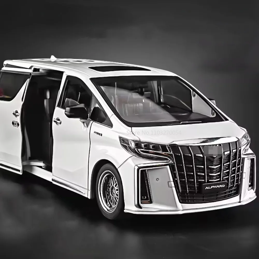 Large Scale 1/18 Alphard MPV Alloy Diecast Car Model Simulation Sound Light Pull Back Metal Toy Vehicle Children Gift Decoration