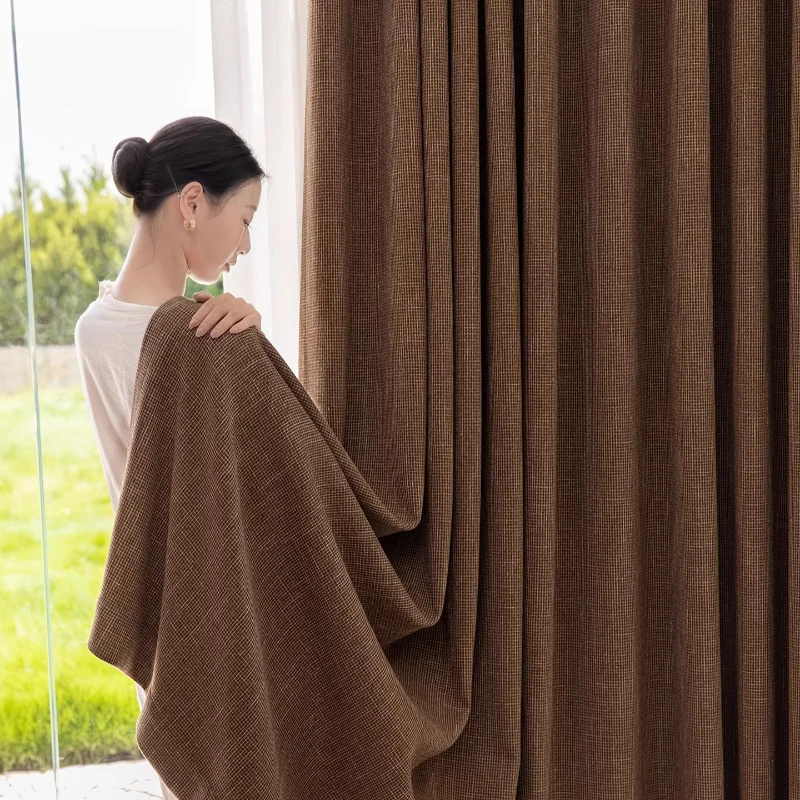Log Wabi-sabi Style Double-sided Cotton and Linen Modern Curtains High Blackout Curtains Customized Living Room and Bedroom