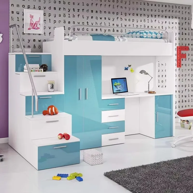 Hot Sales pink Children's Bedroom Bunk Bed Kids Wood Loft Furniture Set With Study Table and Desk