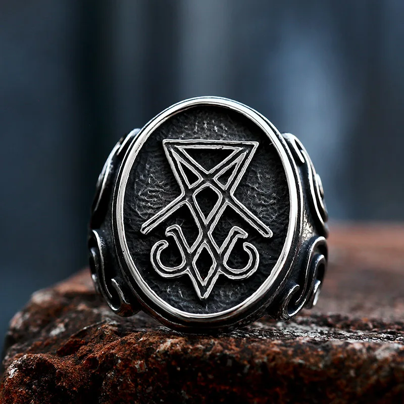 BEIER 2022 Updated Design Vintage Lucifer Satan Signet Ring  Men\'s Ring Gothic Style Amulet Witchcraft Wicca Wholesale Jewelry