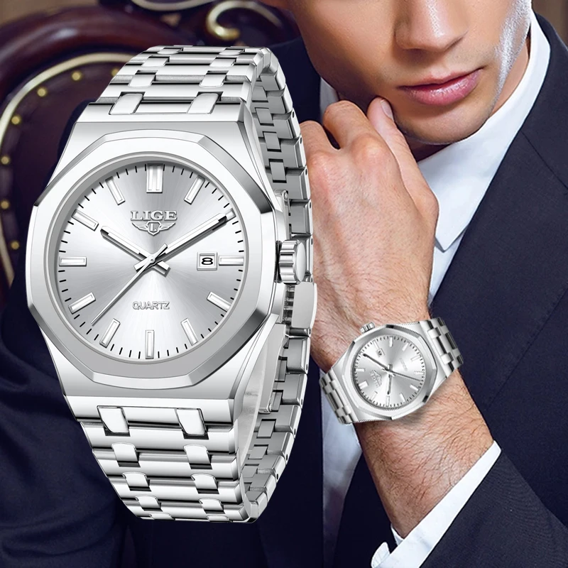 

LIGE 2025 лучшие роскошные мужские часы, модные деловые кварцевые наручные часы, водонепроницаемые часы со светящимся стальным ремешком, мужские часы Reloj Hombre