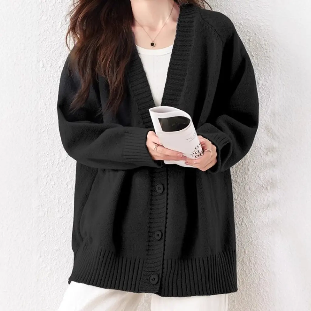 

Yadan Women's Knitted Cardigan Loose Lazy Style Sweater Coat plus Size Chubby Girl Mid-length Top for Autumn Winter