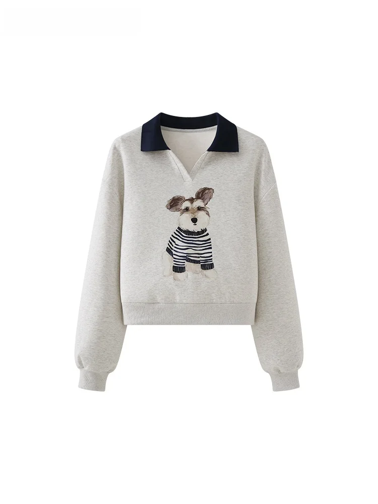 

Свитшот La Chapelle ey Collar с мультяшным принтом собаки, женский повседневный свободный топ, осенняя одежда, удобный, из смесового хлопка