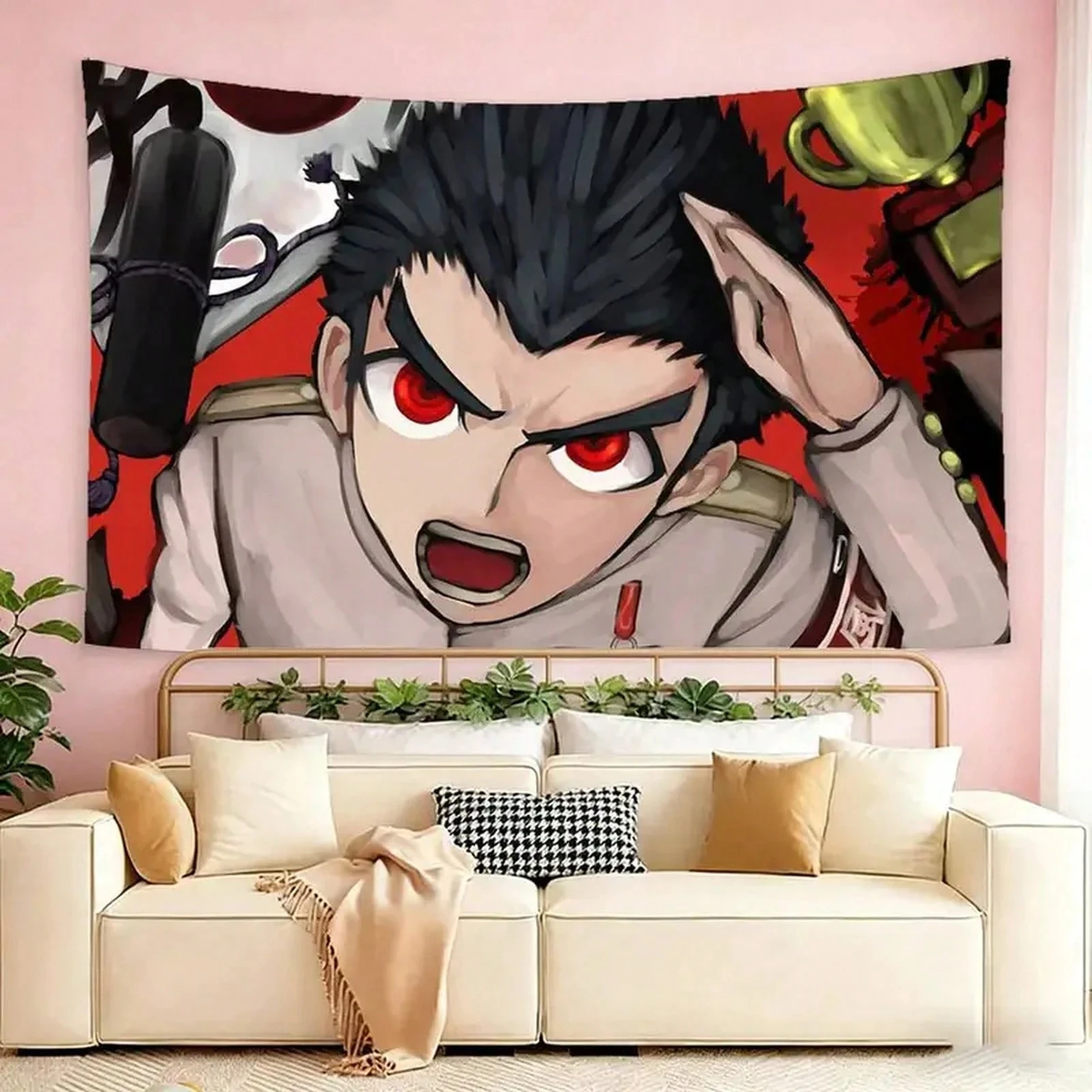 1pc Danganronpa Kiyotaka Ishimaru Red Background Anime Tapestry, Multiple Sizes Polyester 2D Print, Bedroom Decor Anime Fan Gift