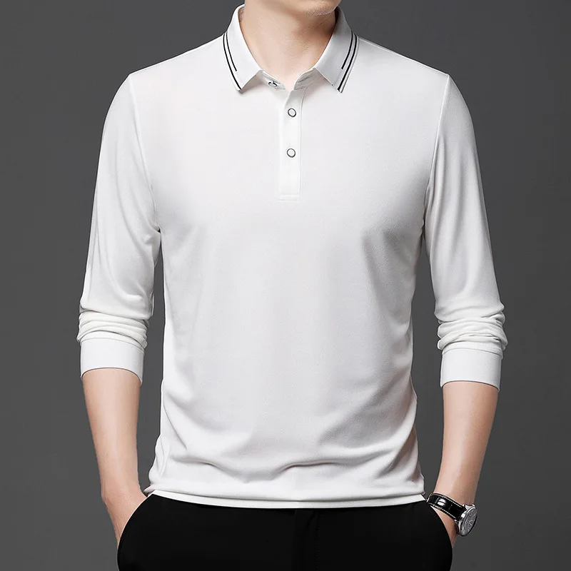 

2025 Spring Men's New Long Sleeve T-shirt Middle-aged and Young Casual Versatile Solid Color Lapel Men's Polo Shirt Top