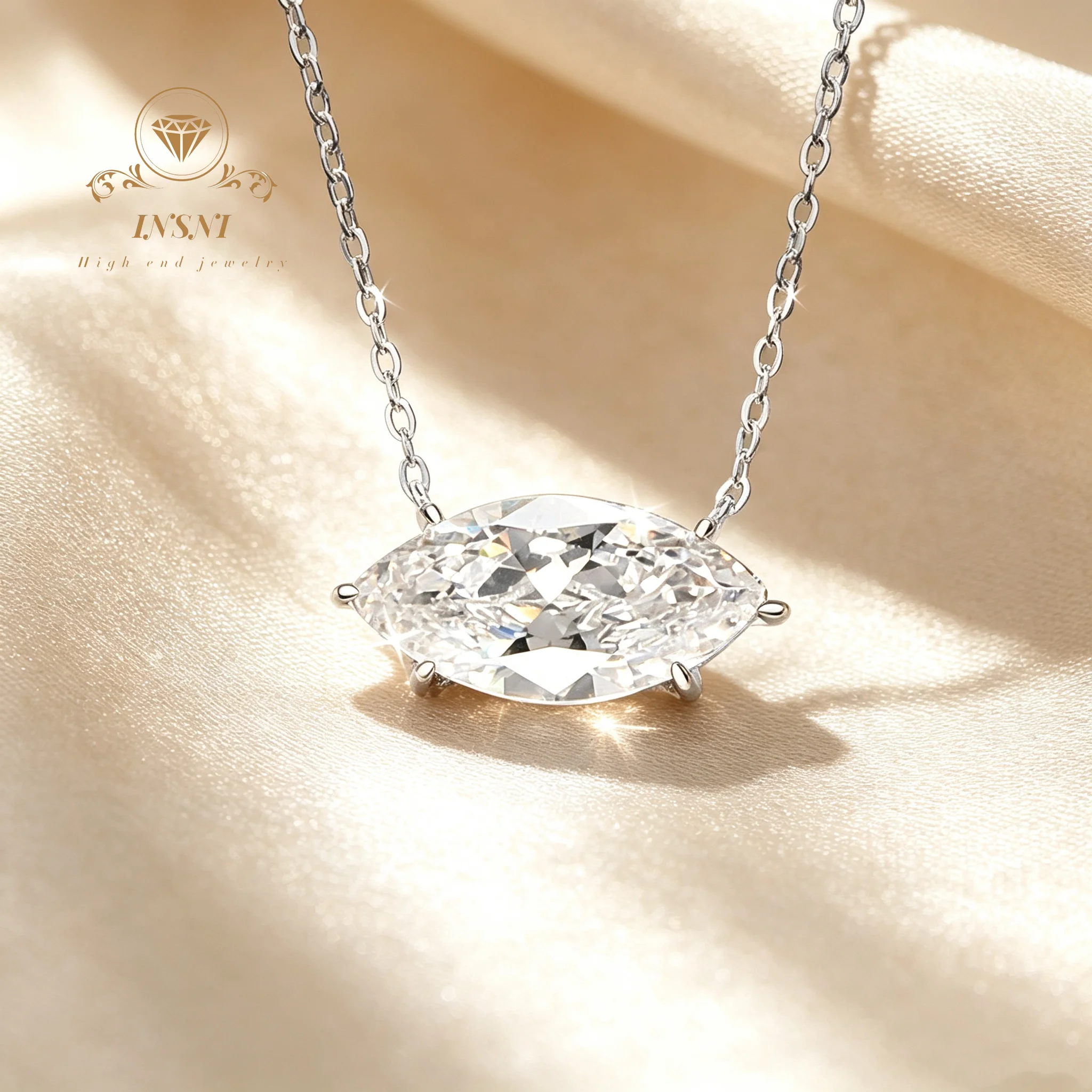S925 Sterling Silver Necklace Super Flash Horse Eye 3 Carat Moissanite Pendant Affordable Light Luxury Jewelry Commuter Wear