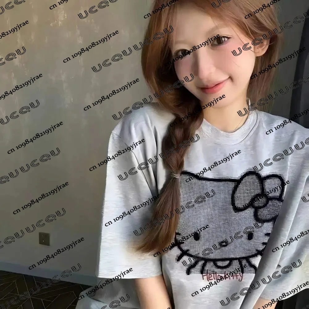

Sanrio аниме Hello Kitty футболка женские футболки с мультяшным принтом топы с короткими рукавами Y2K пара белая футболка свободные топы для отдыха подарки