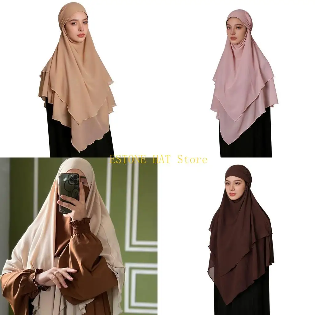 

49MF Adjustable Tie Strap Ethnic Double Layer Polyester Shawl Headscarf Comfortable Wear Easy Storage and Fashion